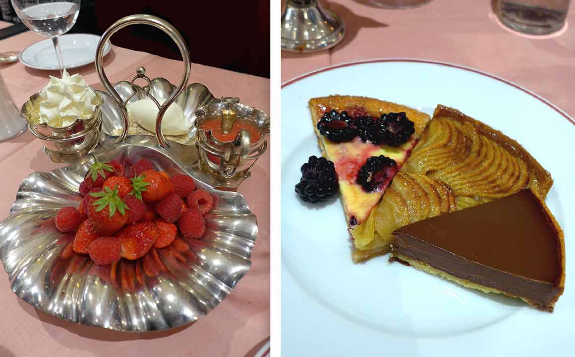La Poule au Pot, fraises et framboises et les tartes du plateau.