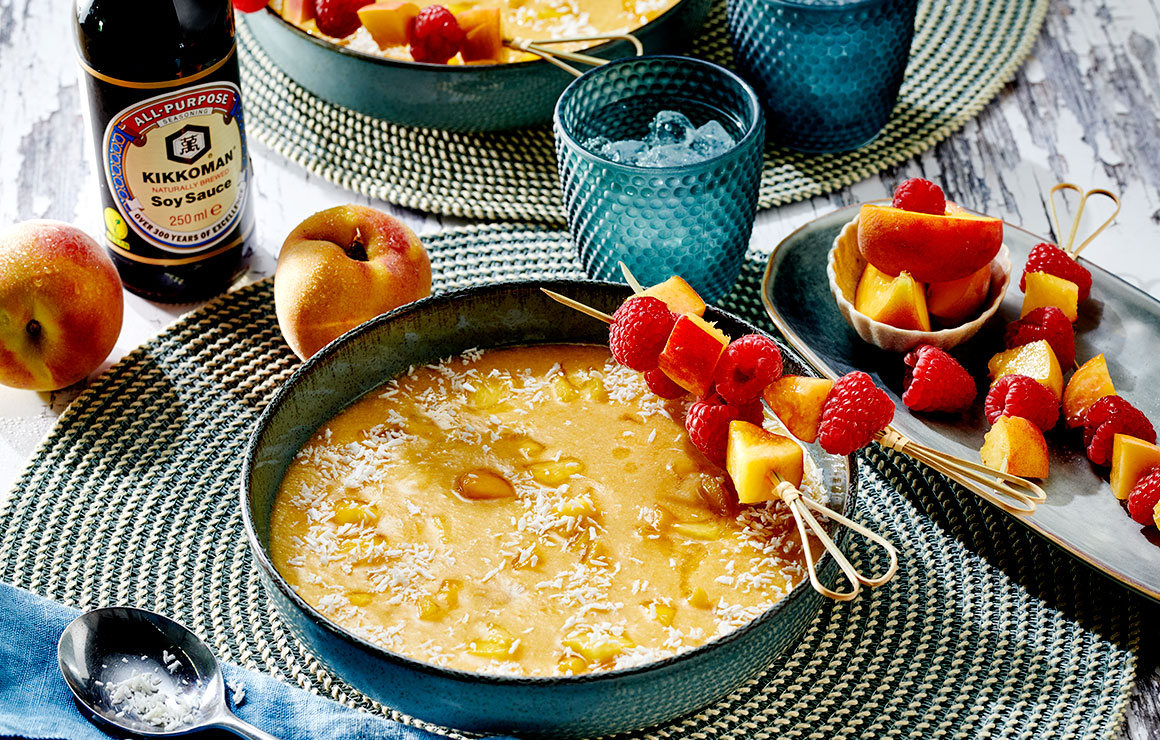 Soupe noix de coco pêche et fruits