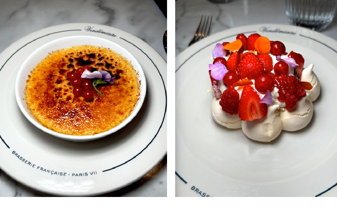 Brasserie Vendémiaire Crème brûlée et Pavlova